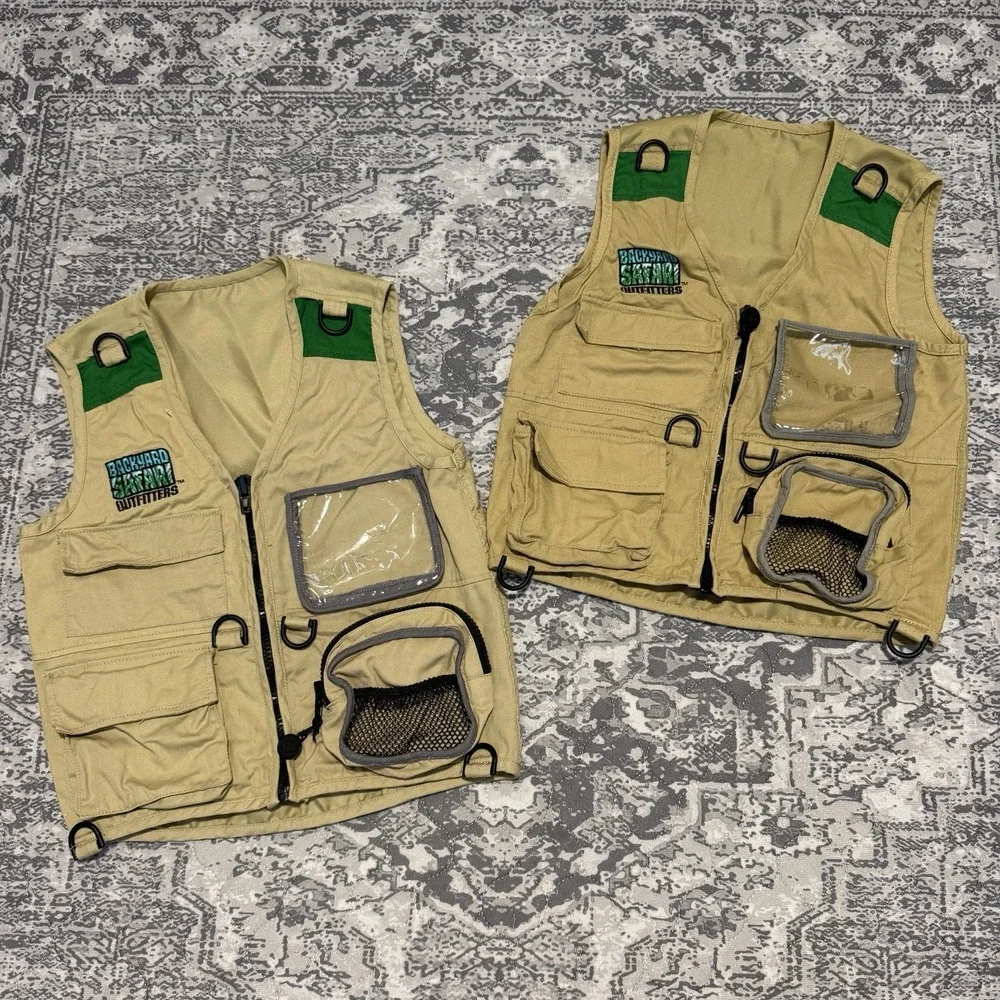 Backyard Safari Outfitters Kids Cargo Fishing Vests Tan Khaki Set of 2 M